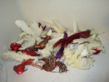 Lot - Christmas Ornaments - Hand Blown Birds & Feather Doves