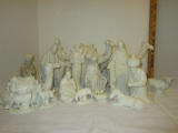 (16) pcs. White & Crazed Finish Ceramic Nativity Set
