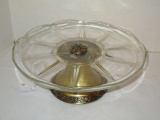 Painted Metal Base Pressed Glass Cake Plate