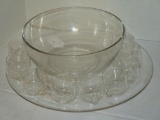 Punch Bowl & 9 Cups w/ Under Plate