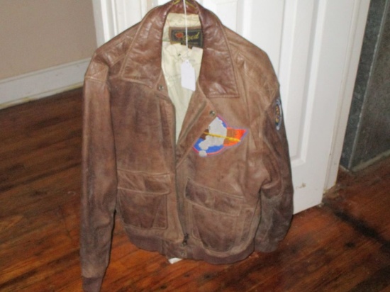 Reed Sportswear Leather Bomber Jacket w/ USAAF 8th Air Force 50th Anniversary Squadron Patch