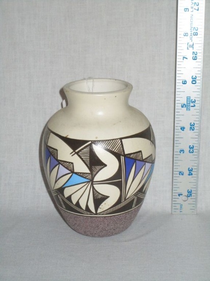 Native American Pottery Vase Sand Painting Along Bottom