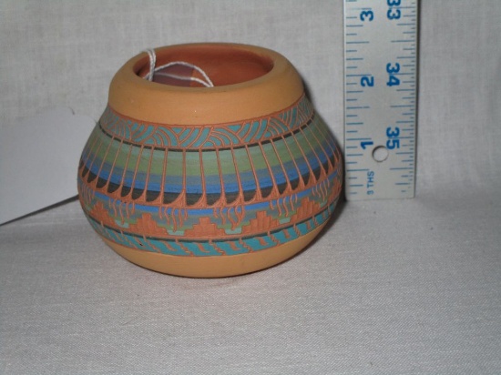 Native American Hand Painted Pottery Pot Signed "R. Betsoi Navajo"