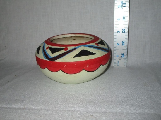 Native American Design Pottery Bowl w/ Hand Painted Design