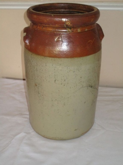 4 Gallon Pottery Crock - Brown & Cream Glaze