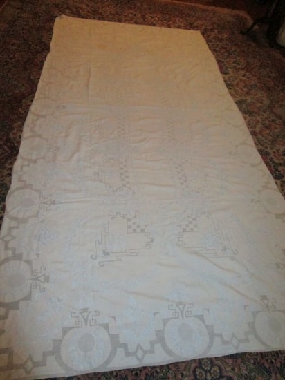 Exquisite Vintage Pulled Thread Embroidered Table Cloth