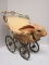Whimsical Rabbit & Wicker Carriage on Metal Base & Wheels