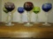 Lot - (6) Bohemian Sherries - Multi. Colored Bowls w/ Clear Stems