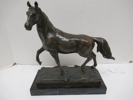 Bronze Stallion Statue on Black Marble Base