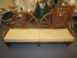 Unique Wagon Wheel Design Day Bed w/ 2 Beige Covered Cushions