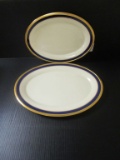Lenox Special China Serving Platters w/ Cobalt Band & Gold Trim