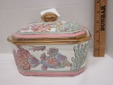 Semi Porcelain Trinket Box w/ Lid w/ Topical Design