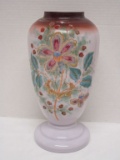 Vintage Lavender Milk Glass Vase w/ Hand Painted Floral Design