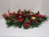 Christmas Centerpiece - Beautiful Red & Gold Decorations in Greenery w/ Candleholder