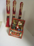 Lot Misc. Christmas Décor - Resin Musical Toy Chest & (3) 10