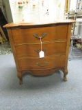 French Provincial Style Maple 3 Drawer Nightstand