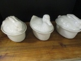 Lot - 2 Semi Porcelain Soufflé Dishes w/ Rabbit Lids & 1 w/ Duck Lid