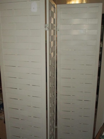 Trifold Painted White Woven Wood Screen