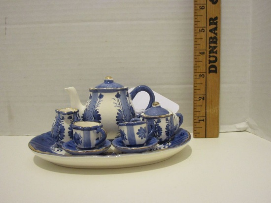 Blue & White Semi Porcelain Miniature Tea Set