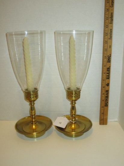 Pair - Brass Candle Sticks w/ Glass Globes