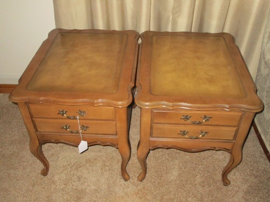 French Provincial Style End tables - 2 Drawer w/ Leather Top