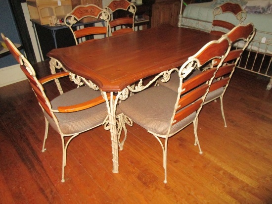 Ashley Furniture Co. Dining Table & Chairs - Ornate Metal Base Table w/