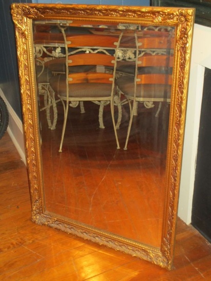 Beveled Mirror in Gilt Frame w/ Floral Design by American Mirror Co.