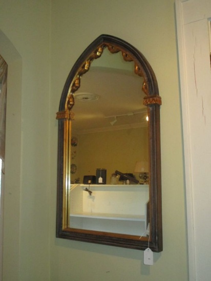 Decorative Cathedral Style Mirror In Frame w/ Gilt Accent