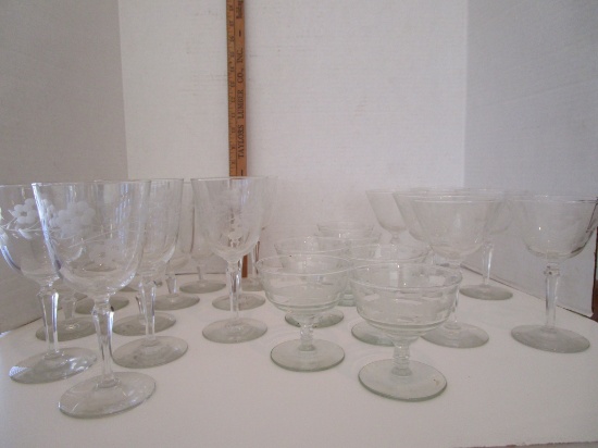 Lot - 26 Pcs. Clear Etched Stems w/ Floral Design