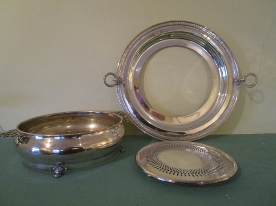 Lot - 2 Silver-plate Casseroles Holders & Trivet