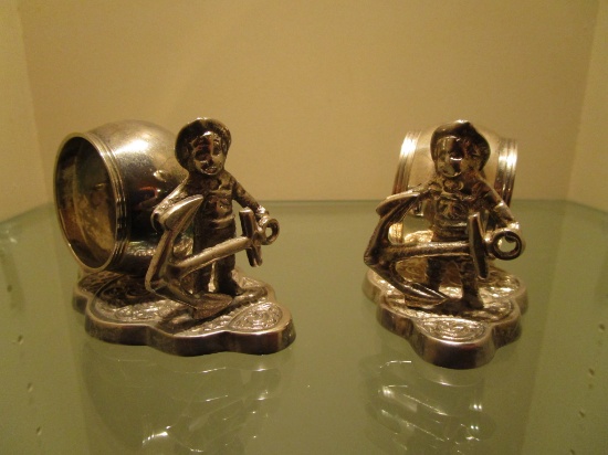 Pair - Figural Silver Plate Napkin Rings w/ Nautical Motif