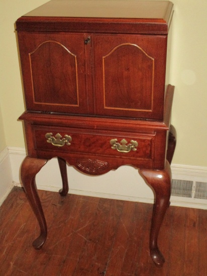 American Drew Cherry Silverwear Chest - Drop Front Opens to Revel 3 Drawers