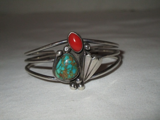 Native American Design Cuff w/ Turquoise Accents