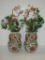 Pair Andrea Ceramic Vases w/Floral Design   8 1/2