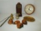 Lot - Miniature Copper Molds, Wooden Matchbox Holder, Brass Salt & Pepper on Tray,