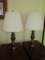 Pair Brass Table Lamps w/Cloth Shades   35