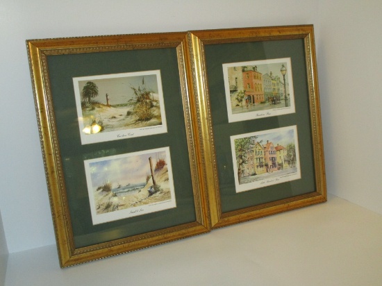 4 Framed Charleston Prints in 2 Frames   Overall size  13 1/2" x 10"