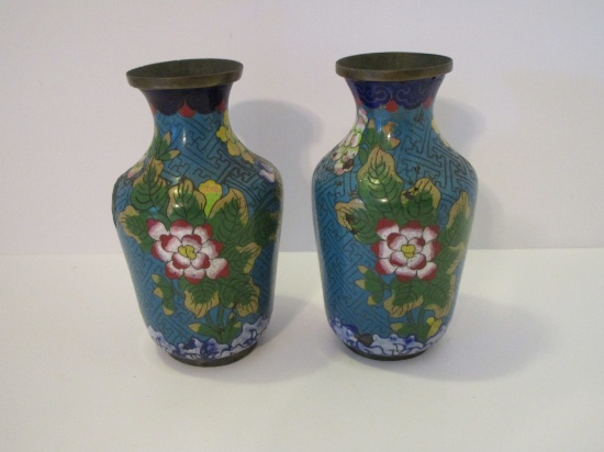 Pair Cloisonné Vases  4 1/4"  - Rusting on both (See pictures)