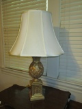 Resin Pineapple Lamp w/Gold Finish w/Cloth Shade   32 1/2