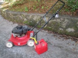 Gas Powered Push Mover & Plastic Gas Can.  Cord pulls