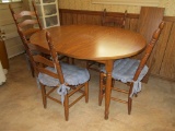 Oak Veneer Kitchen Table w/1 Leaf & 4 Oak Ladder Back, Rush Seat Chairs