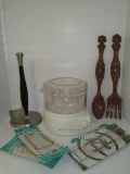 Lot - Misc Kitchen Items, Steamer, Paper Towel Holder, Monkey Pod Hanging Fork & Spoon, Etc