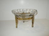 Glass Compote in Brass Fan Footed Holder    Approx. 8 1/2
