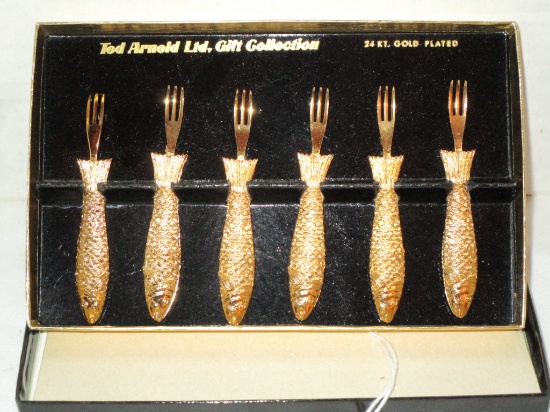 Ted Arnold Ltd - Gift Collection in Original Box - 24K Covered Fish Forks