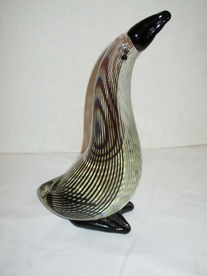 Art Glass 9.5" Black & White Deco Style Bird Figurine