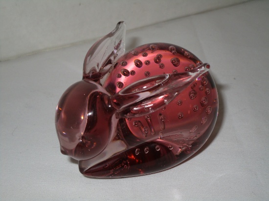 Pink Art Glass Rabbit Figurine Paper Weight - 3"