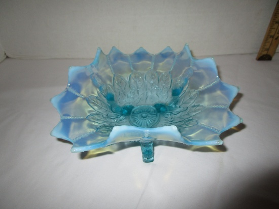 Vintage Blue Opalescent Footed Bowl  - 6.5"