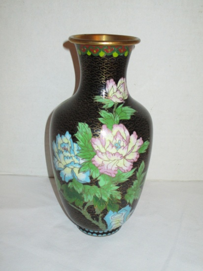 Vintage Cloisonné Vase w/ Floral Design - 10"