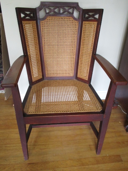 Antique Mahogany Cane Chair w/ 3 Panel Back Design