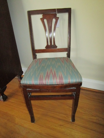 Mahogany Pierced Slat Back Side Folding Chair w/ Upholstered Seat